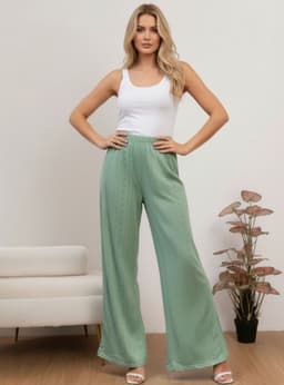 Pantalon Playero Mujer Flare Calado Tipo Broderie Verano 6625 Turquesa S-M