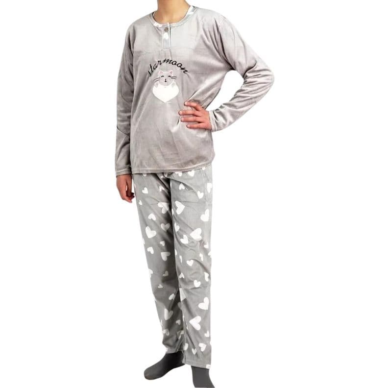 Pijama Nina Micropolar Invierno Gatita. 450 Gris 6