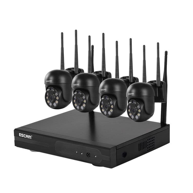 Kit NVR inalambrico 4 Camaras de seguridad IP Wifi QHD 1296P 3MP ESCAM WNK614 Blanco