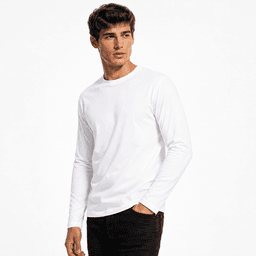 Polera Manga Larga 100% Algodon Clasica Para Hombre Blanco L