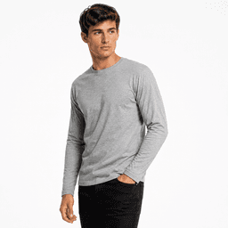 Polera Manga Larga 100% Algodon Clasica Para Hombre Gris L