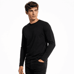 Polera Manga Larga 100% Algodon Clasica Para Hombre Negro L