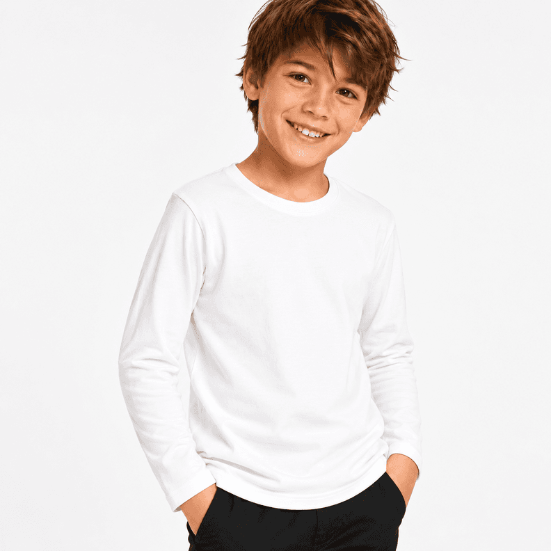 Polera Manga Larga Nino Nina Unisex Cuello Redondo 100% Algodon Blanco 10