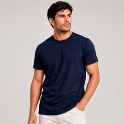 Polera Manga Corta Algodon Cuello Redondo Clasica Hombre Premium Azul Marino M
