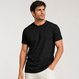 Polera Manga Corta Algodon Cuello Redondo Clasica Hombre Premium Negro M