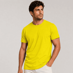 Polera Manga Corta Algodon Cuello Redondo Clasica Hombre Premium Amarillo XL