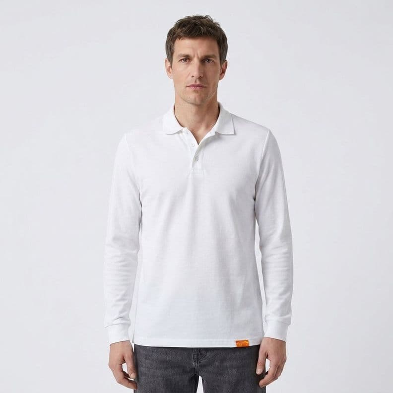 Polera Polo Hombre Manga Larga Dryfresh Secado Rapido Blanco S