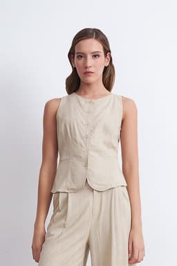 Gilet Cuello Redondo Tipo Lino Beige Nicopoly S