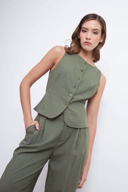 Gilet Cuello Redondo Tipo Lino Oliva Nicopoly Verde Olivo L