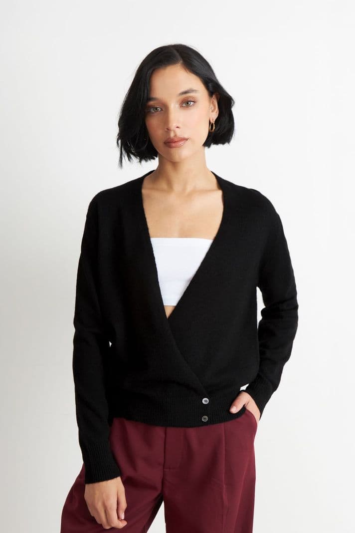 Sweater Cruzado con Botones Negro Nicopoly M