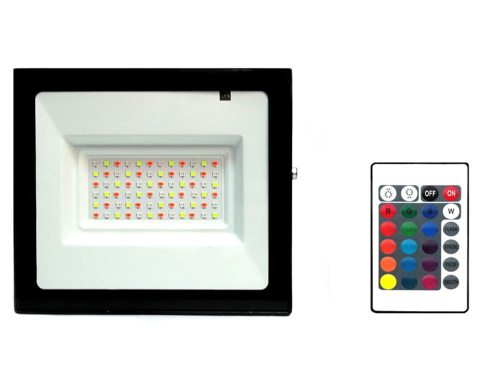 Reflector LED con control remoto 50W 16.5 cm luz RGB negro