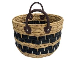 Canasto Fibra natural Lineas negras 33 cm