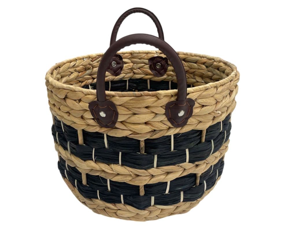 Canasto Fibra natural Lineas negras 33 cm