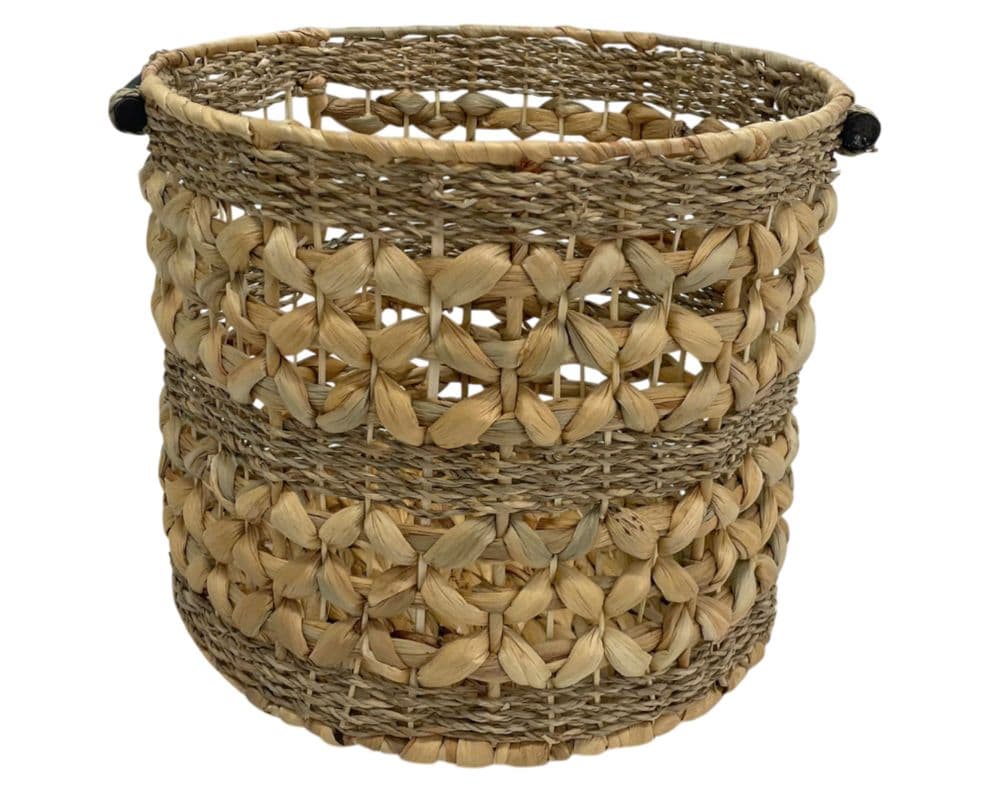 Canasto Fibra natural Asa madera 35 cm