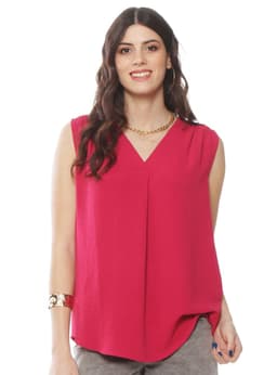 Blusa sin Manga Escote V Fucsia L
