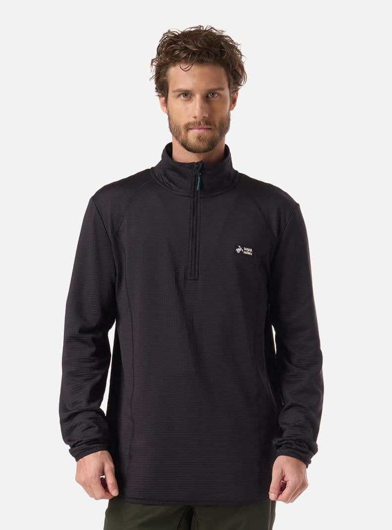 Poleron Logo Zip 1/4 Taina Tela Tipo Waffle Negro S