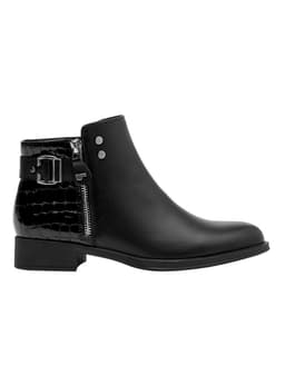 Botin Multi Texturas y Cierre Cuero Mujer Negro 36