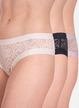Pack 3 Pantaleta Encaje Borde Elastico Suave Beige Claro M