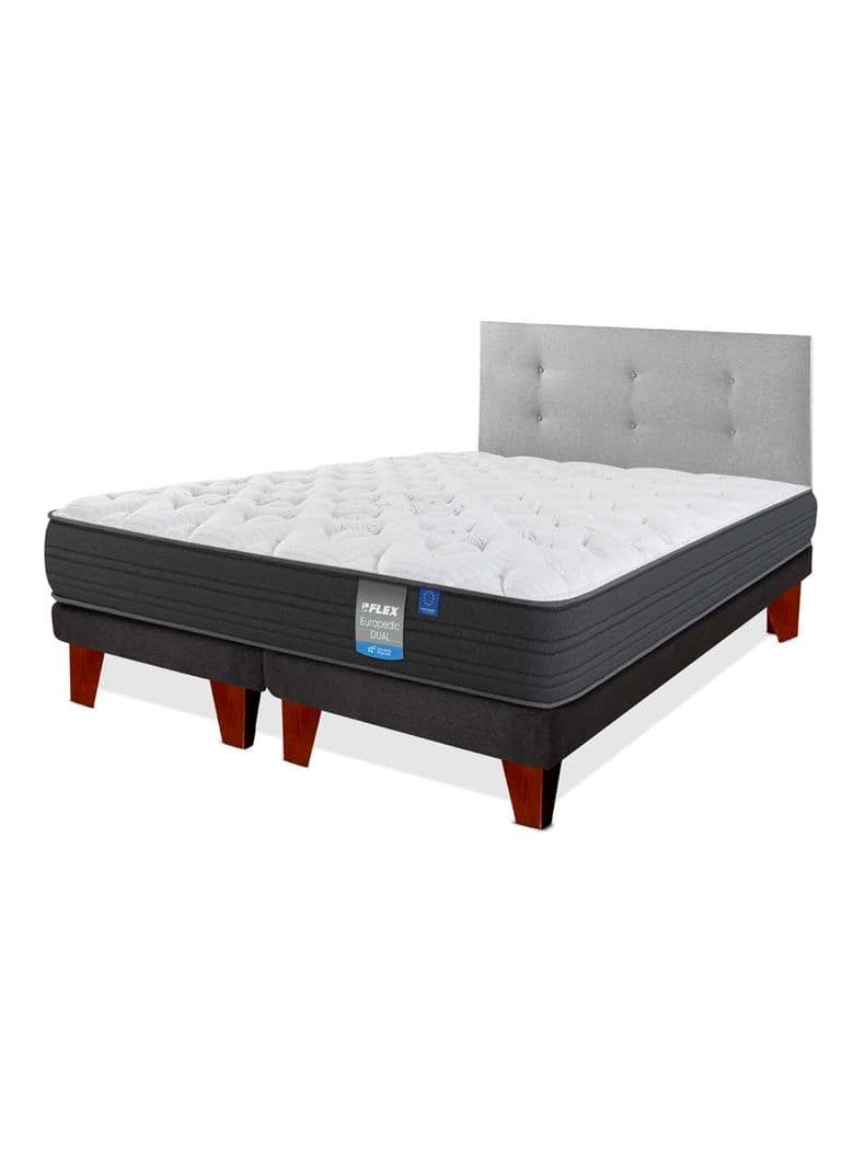 Cama Europea Europedic Dual 2 Plazas Box Base Dividida + Respaldo Royal Gris