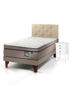 Cama Europea Arena Maximo Cobre 1.5 Plazas Base Normal + Respaldo Almendra + Velador Roma