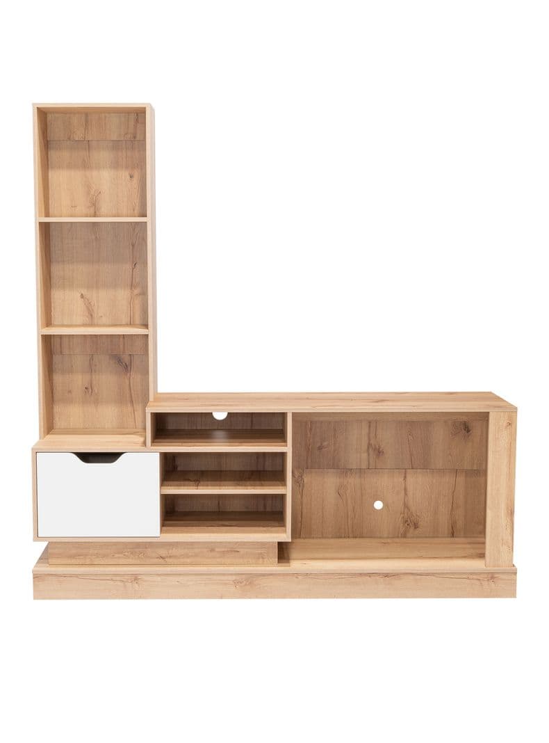 Estante Tv 55'' Blake 1 Puerta Duna y Blanco 181.4X177.7X43.1 Cafe Claro