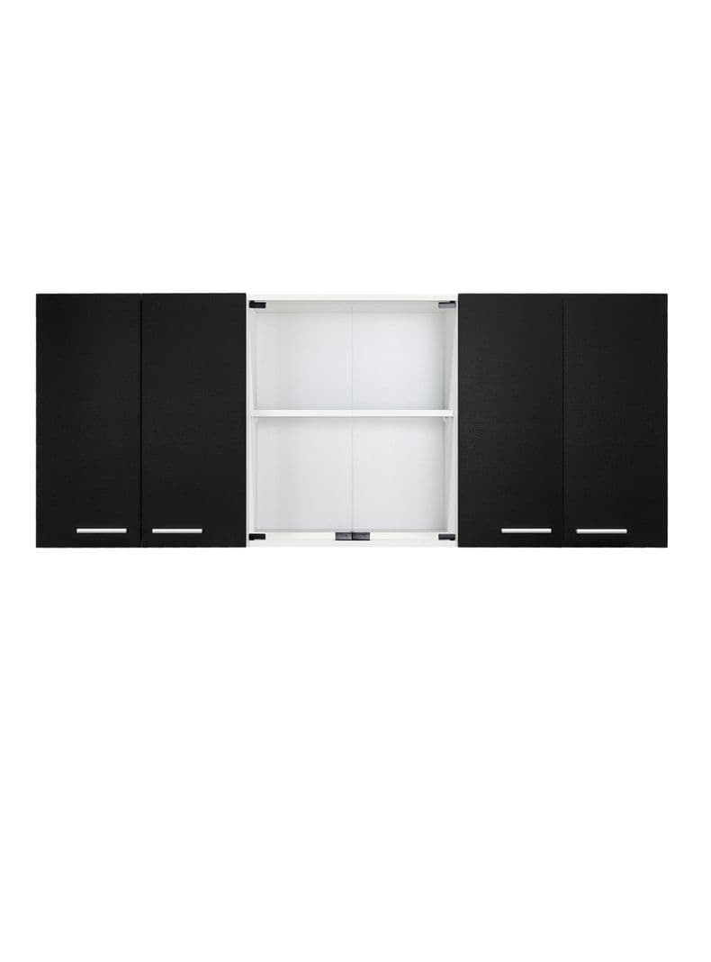 Mueble de Cocina Mural 150x60x31.5 cm Wengue y Blanco 6 Puertas Negro