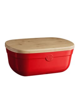 Panera con Tapa de Madera Rojo Ceramica 25x35.5 cm