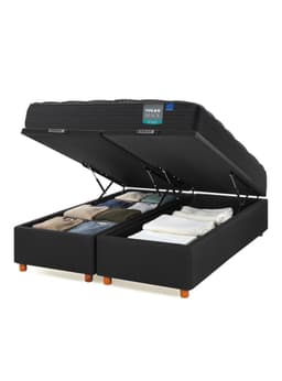 Cama Baul Black 2 Plazas Base Dividida Gris Oscuro