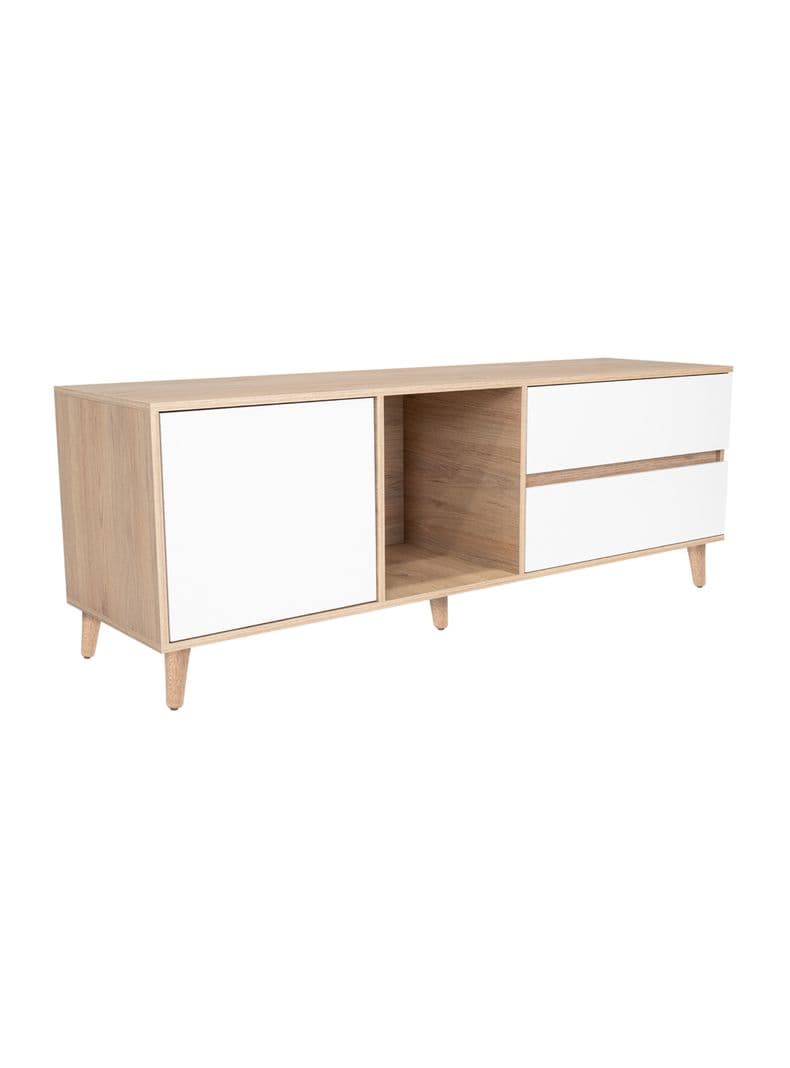 Rack Tv 60'' 1 Puerta 2 Cajones Acacia 58.4X158.4X45.6 cm Rovere y Blanco Cafe Claro