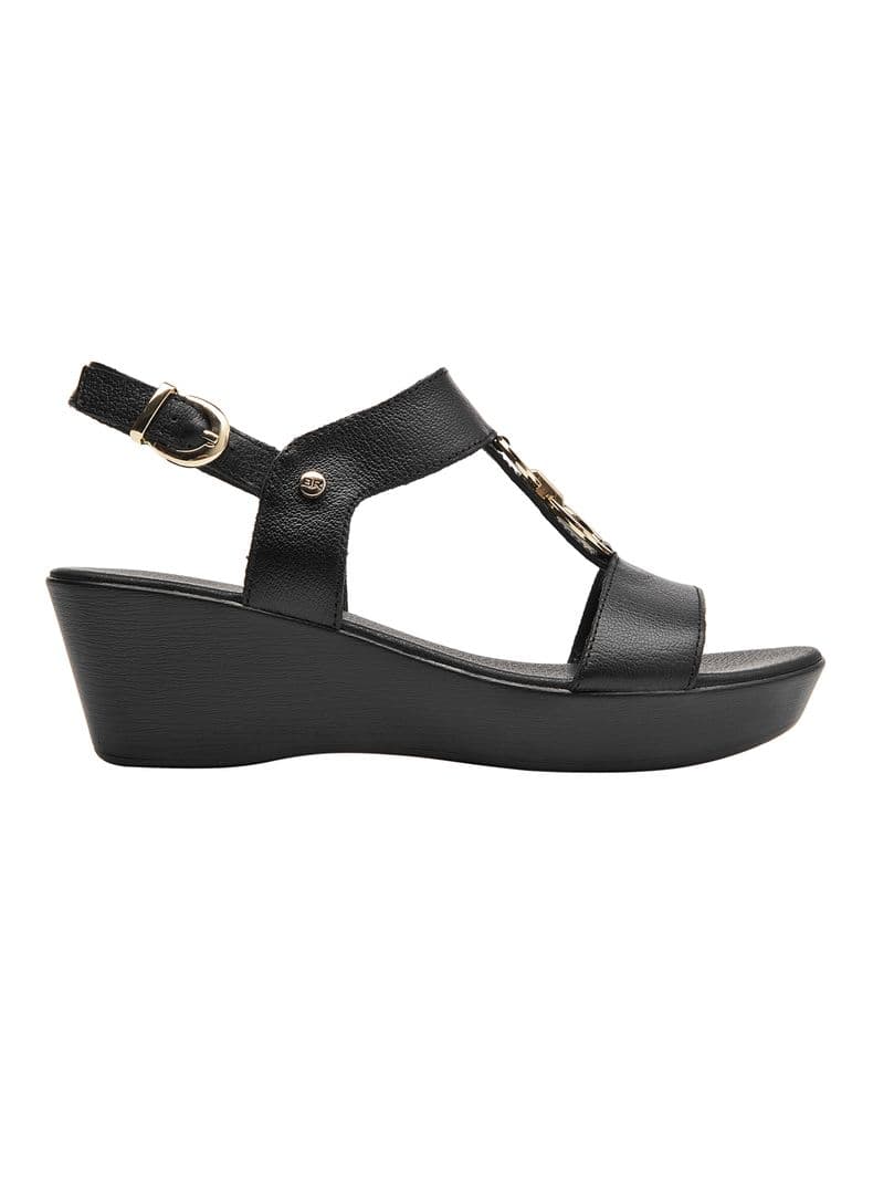 Sandalia Plataforma y Hebilla BRM0169 Mujer Cuero Negro 40
