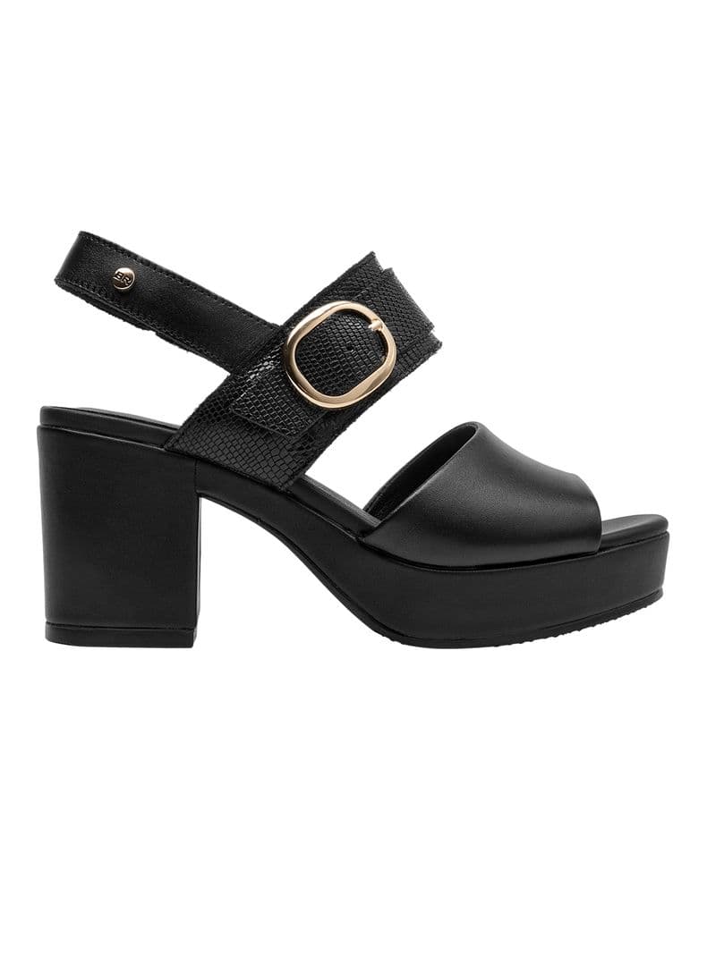 Sandalia Mujer Correas y Taco Cuadrado BRM0421 Cuero Negro 35