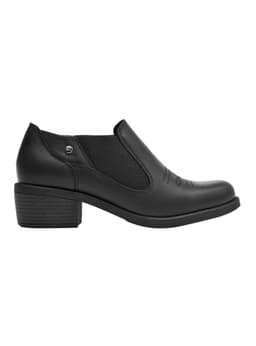 Botin Slip On Taco Cuadrado Cuero Mujer Negro 39