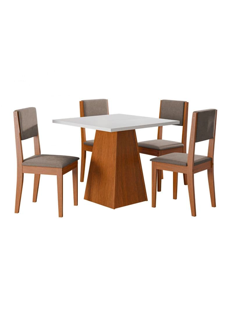 Juego de Comedor Trento 4 Sillas + Mesa Cuadrada Blanco Natural
