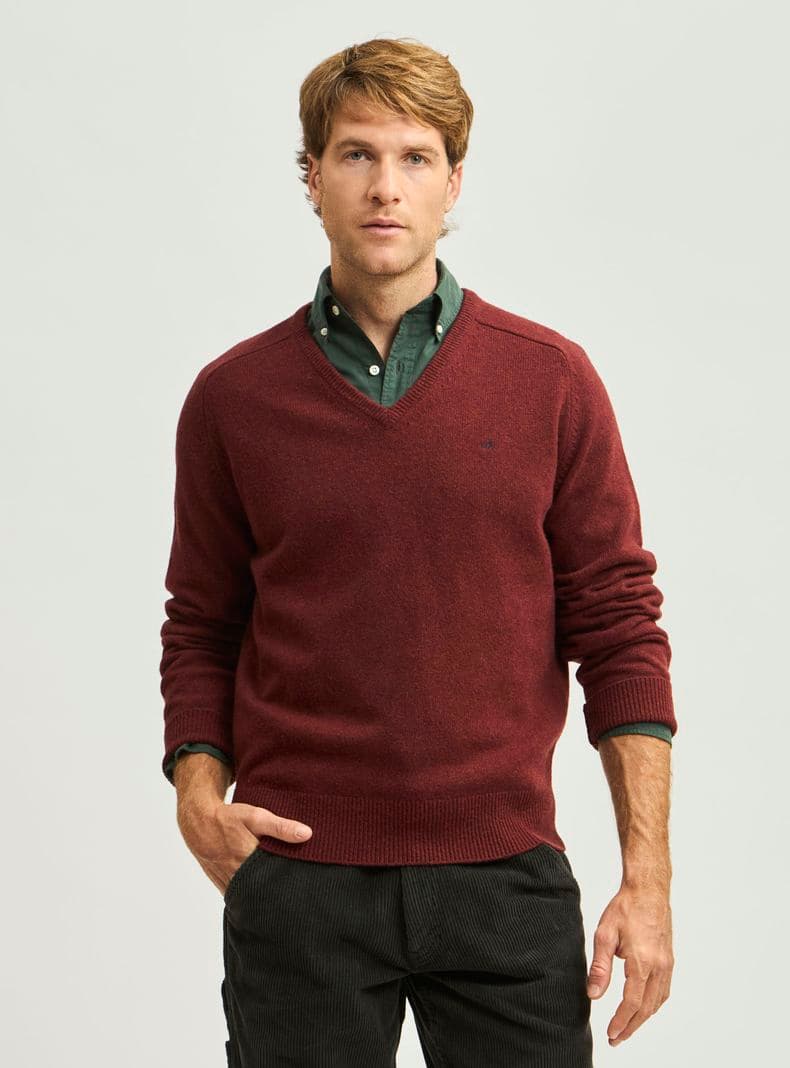 Sweater Cuello V Lana Italiana Rojo XL