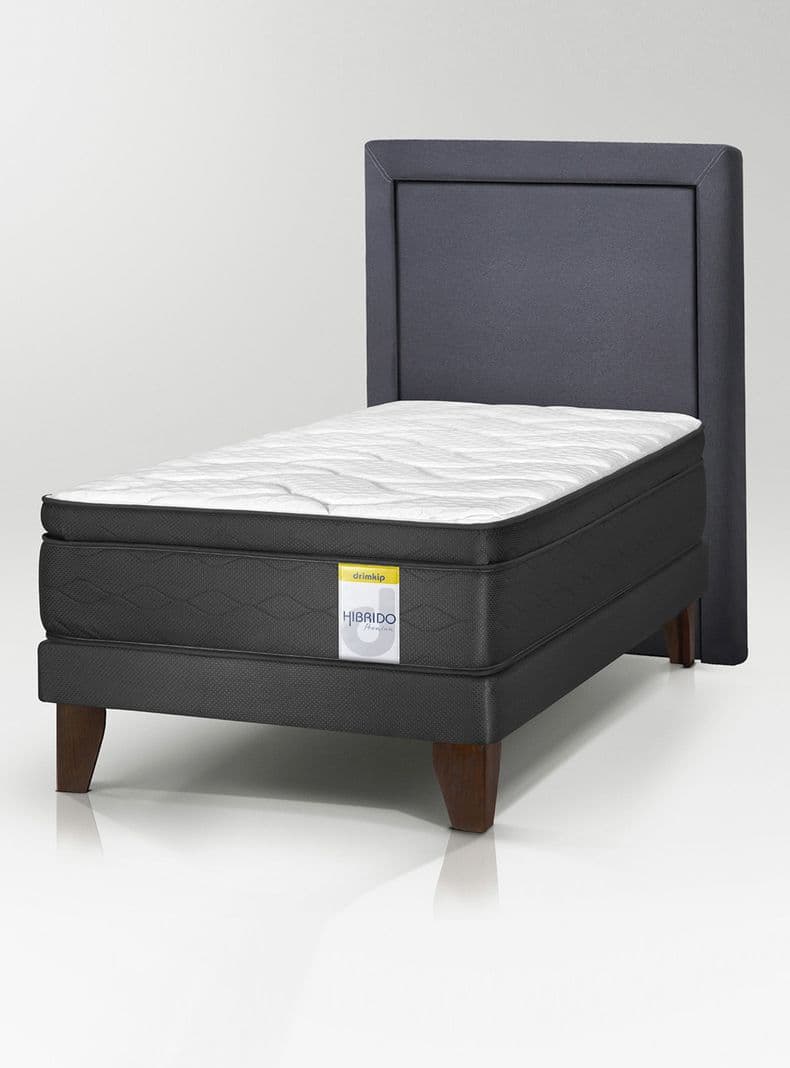 Cama Europea Hibrido Premium 1 Plaza (90x200) Base Normal + Resplado