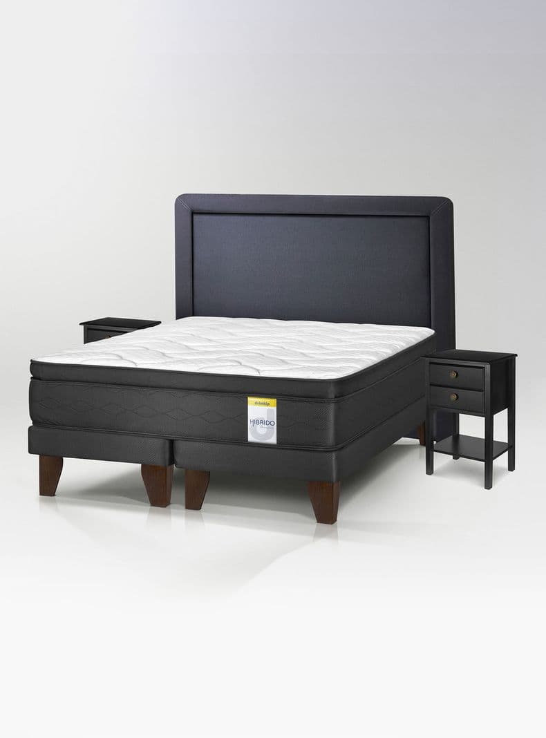 Cama Europea Hibrido Premium Super King (200x200) Base Dividida + Respaldo DK+ Vel Rov