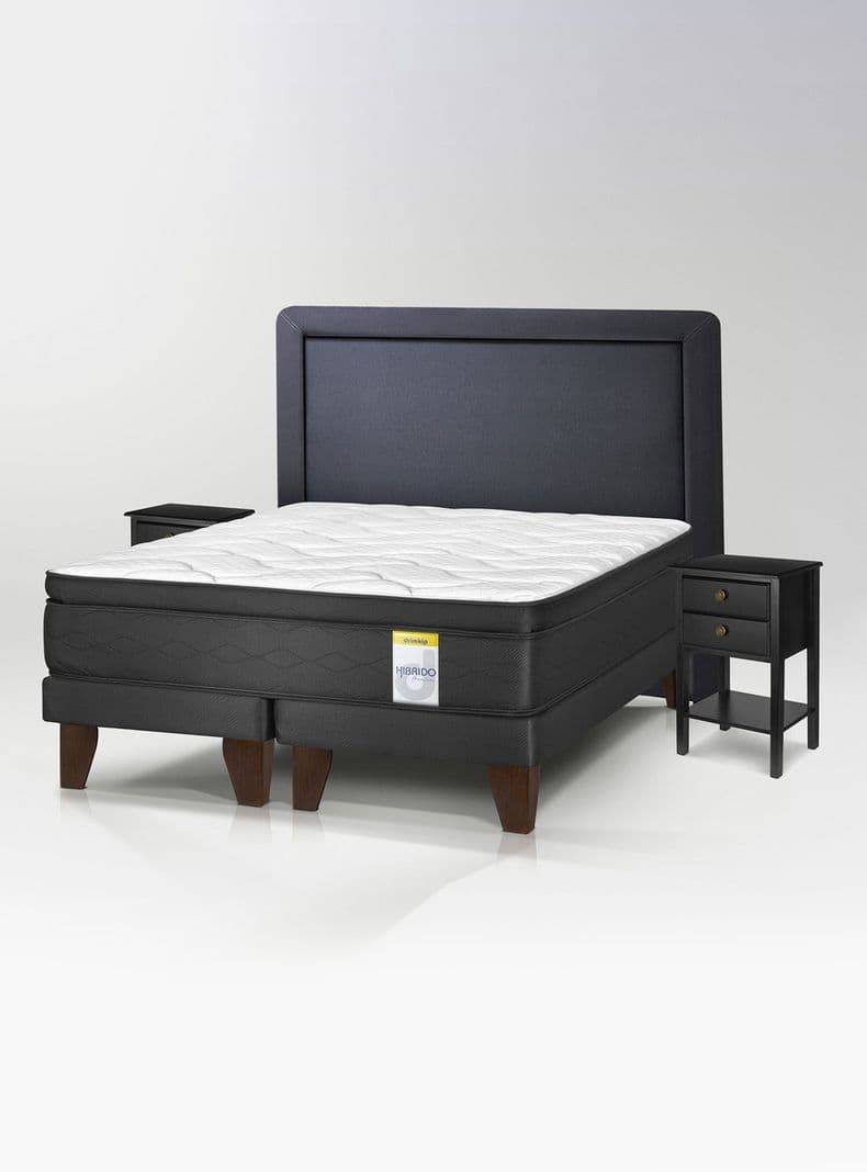 Cama Europea Hibrido Premium 2 Plazas (150x200) Base Dividida + Respaldo DK+ Vel Rov