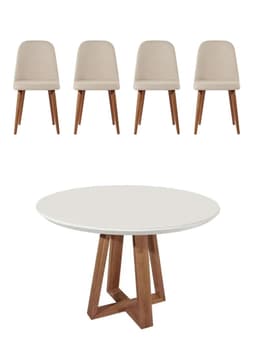 Juego de Comedor Bennet Redondo+ 4 Sillas Drop L02 Beige