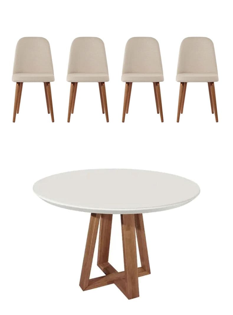 Juego de Comedor Bennet Redondo+ 4 Sillas Drop L02 Beige