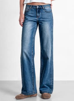 Pantalon Flores Tachas Light Azul 38