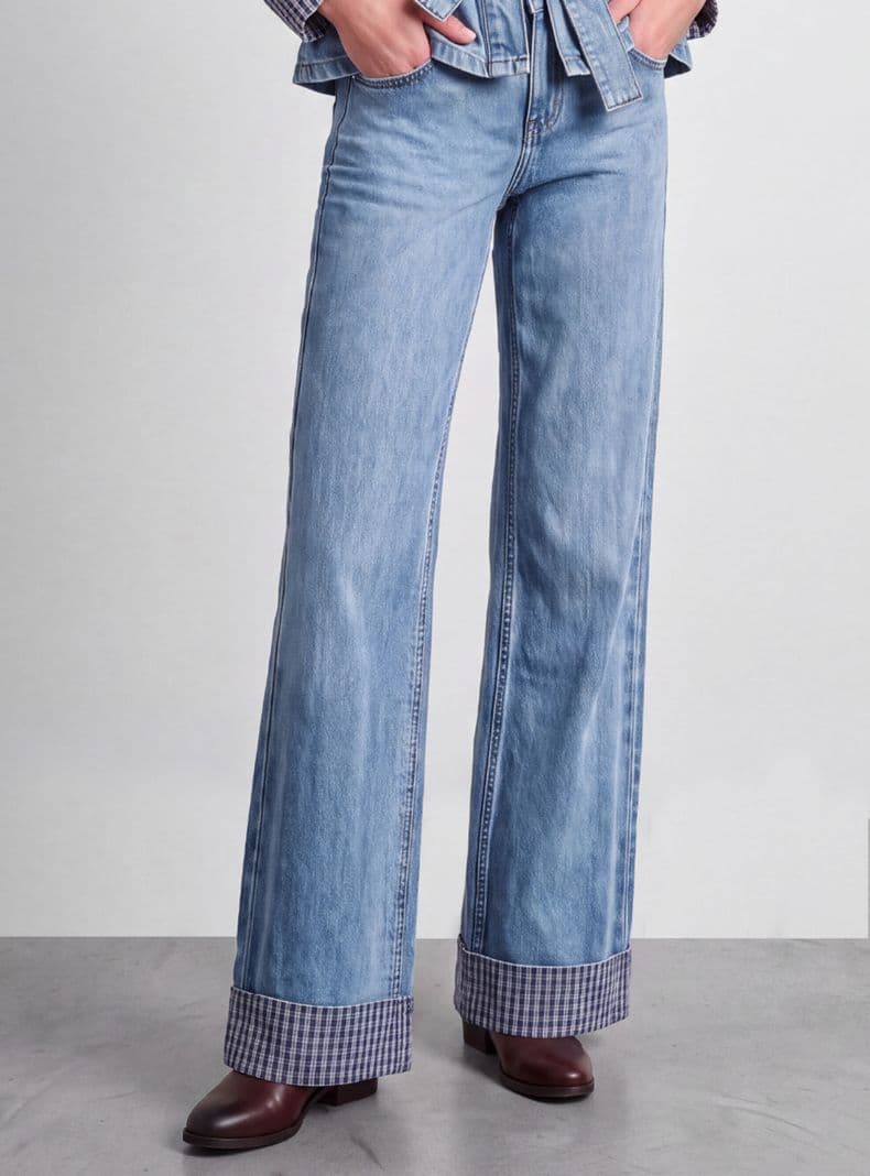 Pantalon Detalle Print Azul 38