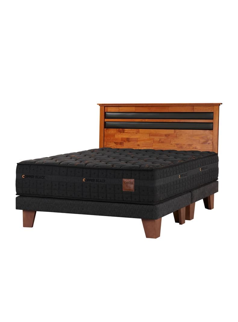 Cama Europea Copper Black King + Respaldo Mallorca Marengo