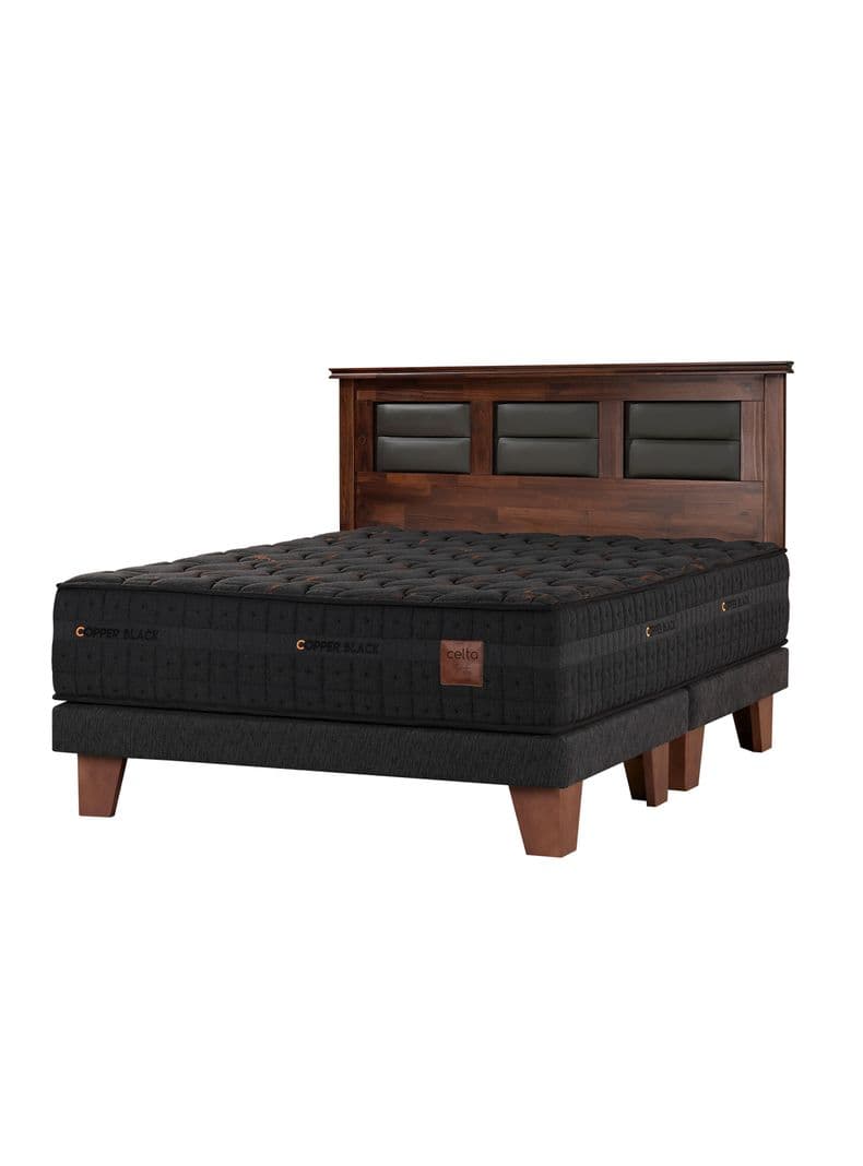 Cama Europea Copper Black King + Respaldo Villarreal Marengo