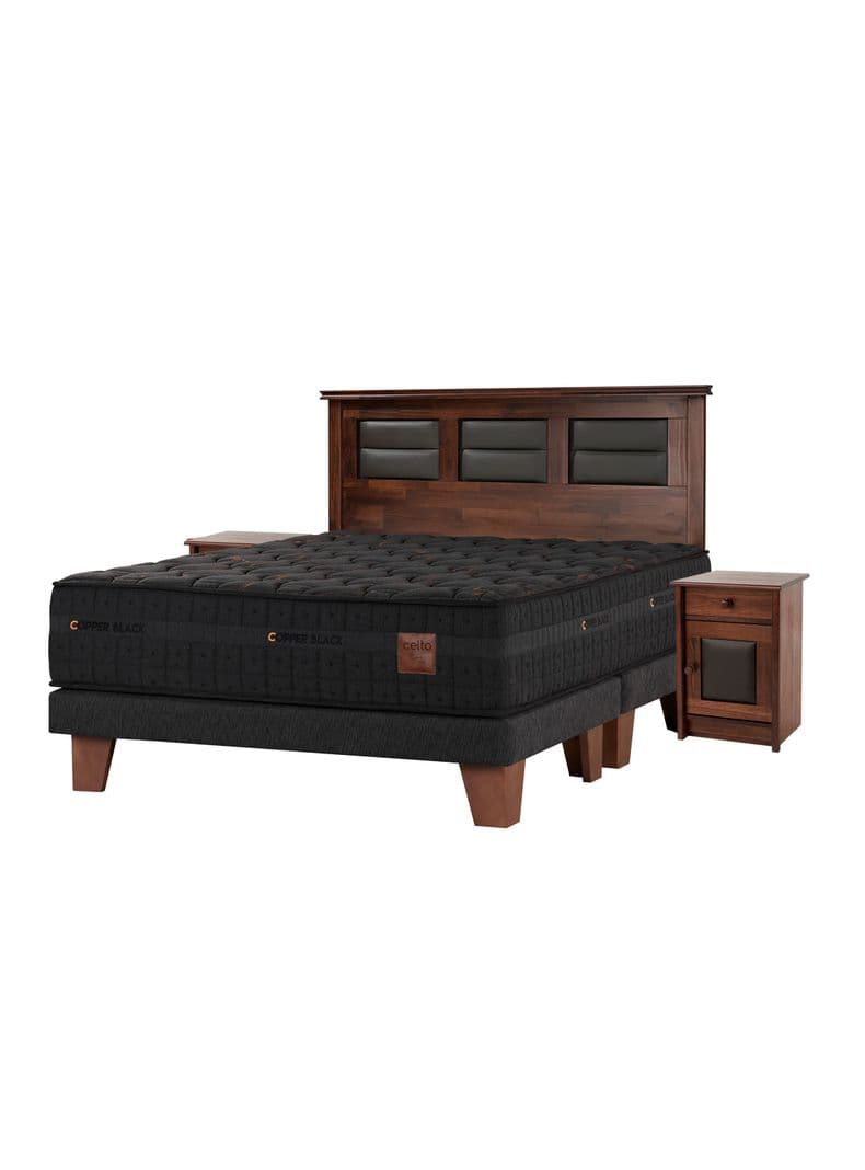 Cama Europea Copper Black 2 Plazas 150 x 200 cm Base Dividida + Set Villarreal Marengo