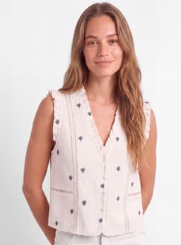 Blusa sin Manga Bordada Blanco XS