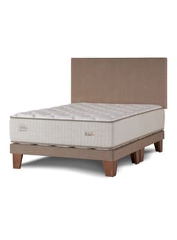 Cama Europea Naturals Bamboo King + Respaldo Liso Arena Beige Claro