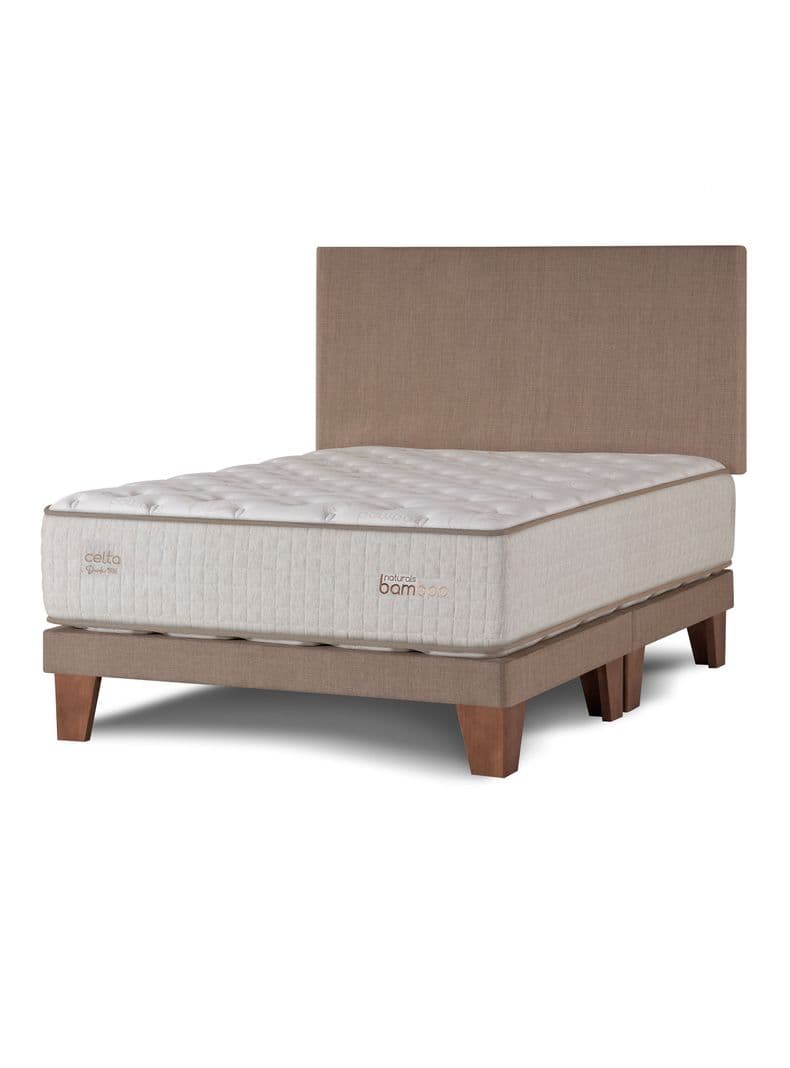 Cama Europea Naturals Bamboo Super King + Respaldo Liso Arena Beige Claro