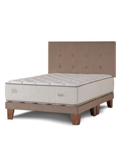 Cama Europea Naturals Bamboo 2 Plazas x 2 Metros + Respaldo Botones Arena Beige Claro