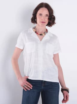 Blusa Manga Corta Abotonada en Delantero y Bolsillo Blanco M