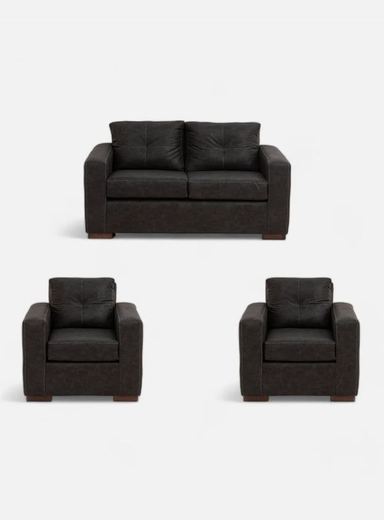 Juego Living Franco 211 Cuero Auris Negro